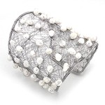 Wide Wired Cuff Bracelet with Genuine Pearls